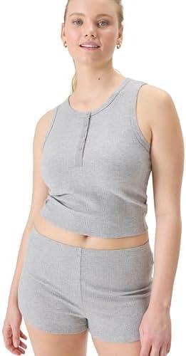florence by mills Women's Rib Refresh Cropped Henley Tank, L