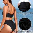 Tempt Me Women High Waisted Bikini Set Athletic Two Piece Swimsuits Sporty High Cut Bathing Suit with Scoop Neck (Black, Small)