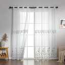 SLEEP ZONE Sheer Curtains for Living Room and Bedroom, Embroidered Sheer Curtains White Sheer Curtain 52 84 inches Long of 2 Panels, White Twig