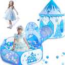 3 in 1 Girls Frozen Play Tent for Kids: Pop Up Baby Playhouse with Toddlers Crawl Tunnel, Ball Pit and Princess Castle Tent - Children Play Tent Frozen Toys Indoor and Outdoor Game for Birthday Gift