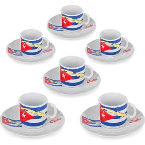 YSSER Cuban Flag Espresso Cup Set, 2.5 oz Cups with Saucers, 12 Piece Set