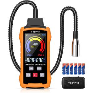 Natural Gas Detector with 18-Inch Gooseneck, Gas Leak Detector for Home, Gas Sniffer with Temp/Humidity, Audible & Visual Alarm, Locating The Source Like Propane Methane for RV (Includes Battery x6)