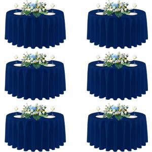 sancua Navy Blue Round Tablecloths 120 Inch, 6 Pack - Circle Fabric Cloth Table Cloths for Wedding Party Banquet Birthday, Washable Polyester Table Cover (Fit 30-72 Inch Tables)