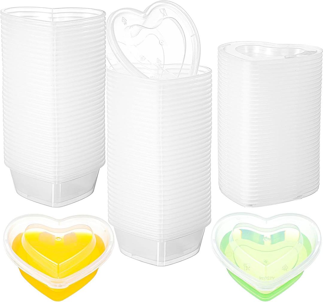 72 Pcs Heart Shaped Storage Containers 4 oz Heart Plastic Containers with Lids Transparent Small Clear Box Portion Cups for DIY Craft Making Liquid Foam Ball Soft Clay