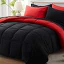 Anluoer King Size Comforter Set 7 Pieces, Reversible Bed in a Bag King Size, Lightweight Bedding Set with 1 Comforter(102*90") , 2 Pillow Shams, 2 Pillowcases, 1 Flat Sheet , 1 Fitted Sheet, Red & Black
