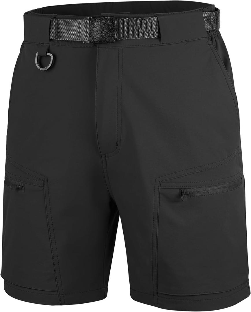 FREE SOLDIER Men's Cargo Hiking Shorts with Belt Lightweight Quick Dry Tactical Shorts with Pockets for Casual Work Golf (40W x 10L, Black)