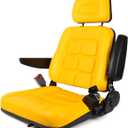 Universal Tractor Seat with Adjustable Backrest and Headrest, Yellow Forklift Seat with Armrest and Self-rebounding Safety Belt, Heavy Duty Seat for Excavator Lawn Mower Backhoe Dozer
