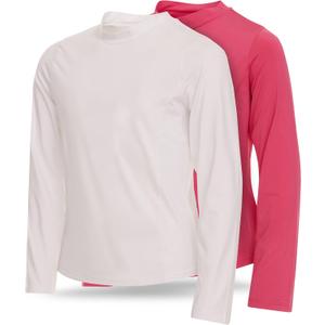 Volcom Girls Rash Guard 2 Pack Rash Guard for Girls Long Sleeve Swim Shirt SPF50+ (Fuchsia), 12