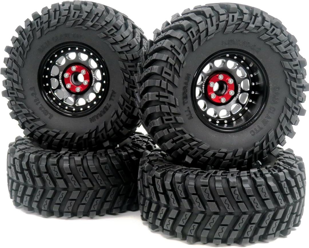 HOBBYSOUL Height 5.0''/127mm Tires 2.2'' Tyres & 2.2 Beadlock Wheels Adjustable 4 Offsets Rims for RC Mud Crawler Trail Gen8 Everest 10 gen 7 Pro/Axial Capra Wraith,HS701234 (Black)