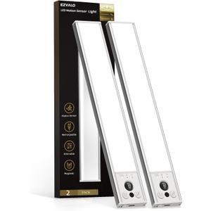 EZVALO 14.5inch Under Cabinet Lighting, LED Motion Sensor Light Indoor, 3500mAh USB Rechargeable Closet Lights, Dimmable & Magnetic Wireless Under Counter Lights for Kitchen, Pantry, Stairs (2 Pack)