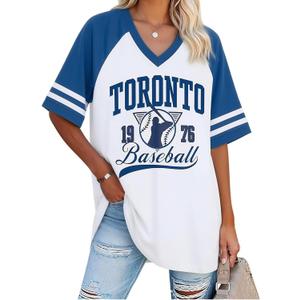 FAYALEQ Women's Vintage Baseball Graphic T-Shirt Retro Baseball Print Tee | Vintage Baseball Shirts for Women Game Day Outfit V Neck Casual Short Sleeve Retro Sports Print Tee for Baseball Fans (M)