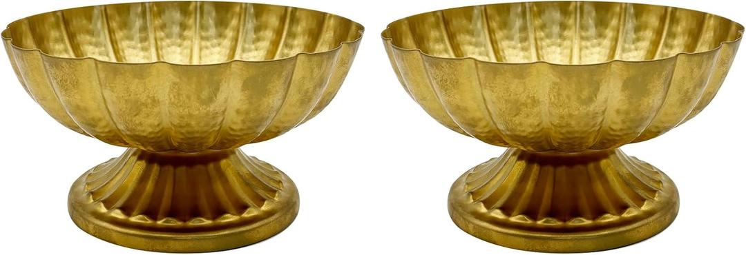 2 Pcs Gold Vases for Centerpieces, Vintage Compote Bowl Vases for Wedding Centerpieces, Small Gold Metal Pedestal Urn Vase for Party Event Home Office Decor (2)