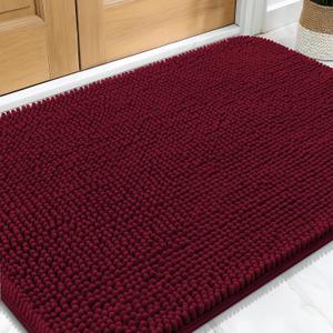 OLANLY Dog Door Mat for Muddy Paws 30x20, Absorbs Moisture and Dirt, Absorbent Non-Slip Washable Doormat, Quick Dry Chenille Mud Mat for Dogs, Entry Indoor Entryway Carpet for Inside Floor, Burgundy