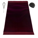 Kapobia Velvet Prayer Mat Set (Gemstone 33 Prayer Beads  Black Kufi Hat  Elegant Case)  Luxurious Velvet Texture Plain Prayer Rug for Home and Travel  Exquisite Islamic Gifts for Women and Men