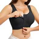 Wonderience Post-Surgical Bra Wide Adjustable Straps with Front Closure Wirefree (Medium, Black-9 Clasps)