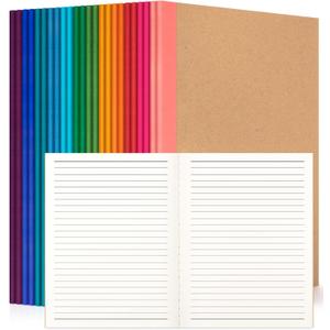 24 Pack Lined Notebook Journals Bulk, 7-1/2" x 9-3/4", Wide Ruled Paper, 30 Sheets/60 Pages, Kraft Cover with Rainbow Spines, 12 Colors Lined Composition Notebook Journal for Work Study Note Taking