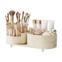 DASITON Makeup Organizer Countertop, 360° Rotating Makeup Brush Holder Organizer, Large Capacity Cosmetic Display Case with Drawers, Makeup Storage Organizer for Vanity, Desktop, Bathroom (Cream 01)