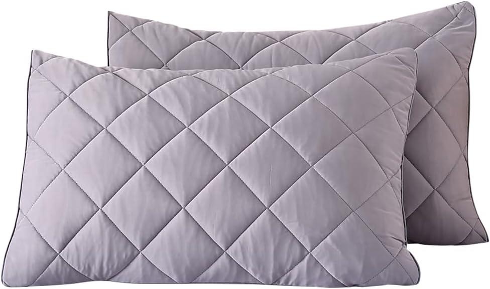 evoLive Elastane Cooling Diamind Quilted Standard, Full/Queen Sham 20"x26" Set of 2 with Envelope Closure (Grey, 20"x26" Standard)