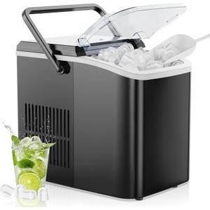 OLIXIS Ice Maker Machine with Handle,26lbs in 24Hrs,9 Ice Cubes in 6 Mins,Auto-Cleaning Portable Ice Maker with Basket and Scoop, Countertop Ice Maker for Home/Kitchen/Camping/RV, Black