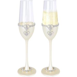 Wedding Champagne Flutes Set of 2, 7oz Toasting Flutes with Crystal Rhinestone, Champagne Glasses for Mr & Mrs, Bride & Groom Wedding Gifts for Engagement, Bridal Shower, Anniversary, Party, Banquets
