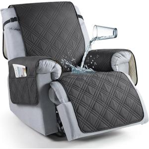 TAOCOCO Waterproof Recliner Chair Covers 30 Inch Wide, Oversized Recliner Covers for Recliner Chair with Pocket, Recliner Slipcovers with Straps Furniture Protector for Kids Pets (30'', Charcoal Gray)
