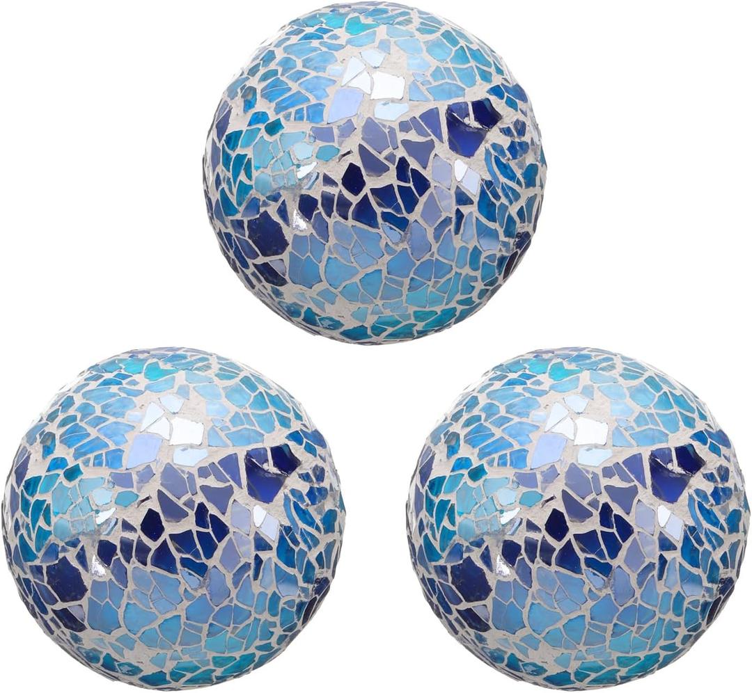 uxcell 3Pcs Decorative Glass Balls 2.36 Inch Orbs Centerpiece Balls Mosaic Glass Ball Sphere for Decor Bowls Vases Dining Table Party, Bright Blue