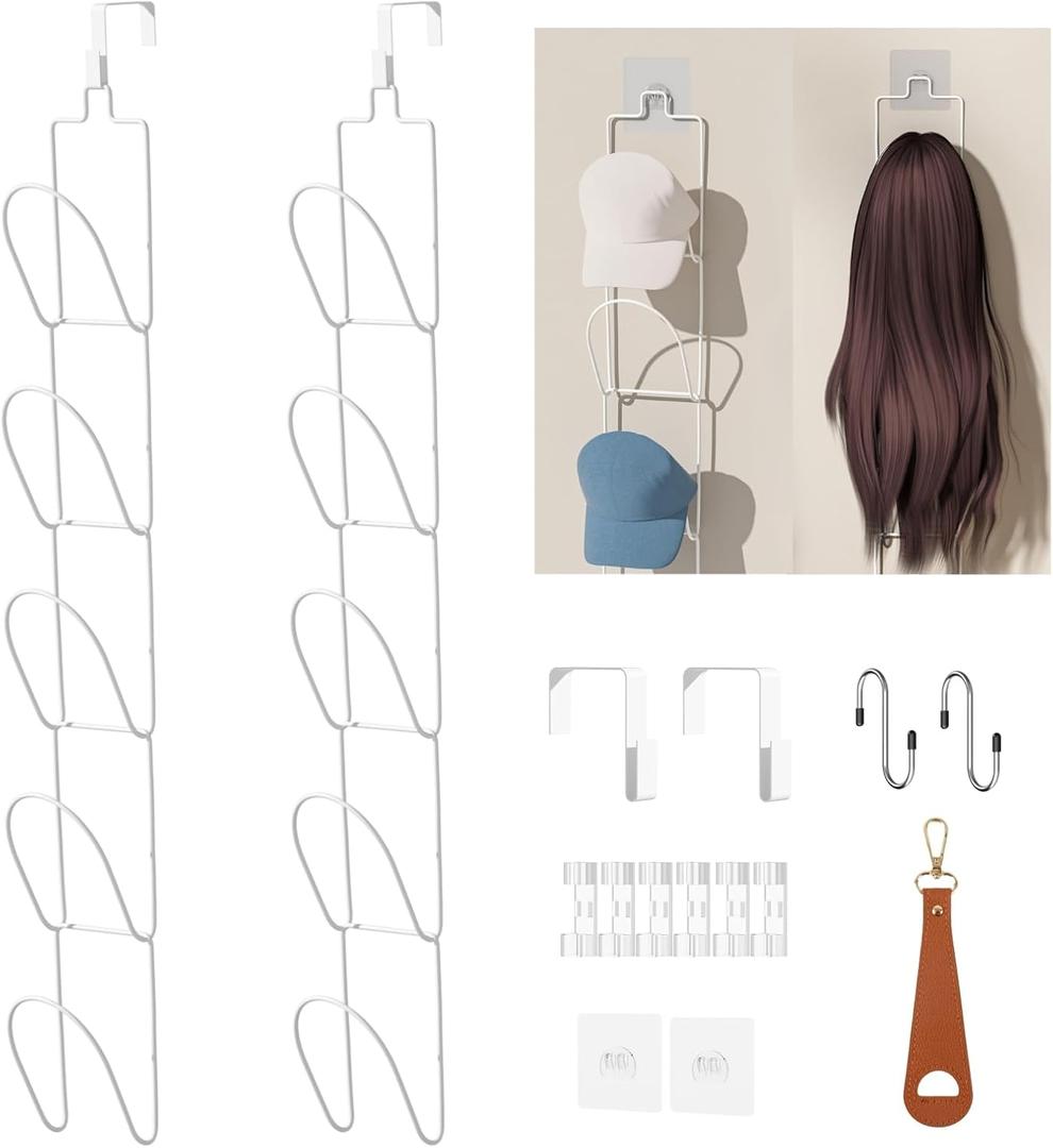 10 Pack Over The Door Hat Organizer for baseball caps | Multi-Functional Baseball Hat Rack for Closet | Wall Mounted Hat s torage organizer | 5 types of accessories cap holder stand w hooks ,White (Trapezoidal Ring)