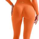 SUUKSESS Women 2 Piece Workout Sets Hidden Scrunch Hip Lifting Seamless Leggings Long Sleeve Yoga Crop Tops (Large, Orange)