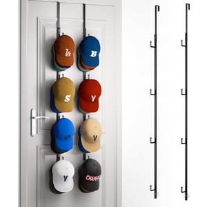 HapiRm Over Door Hat Rack - 2 Packs Hat Organizer with 8 Hooks Design, Hanging Baseball Cap Organizer Storage Holds Up to 40 Caps for Door, Bedroom, Closet (Black)