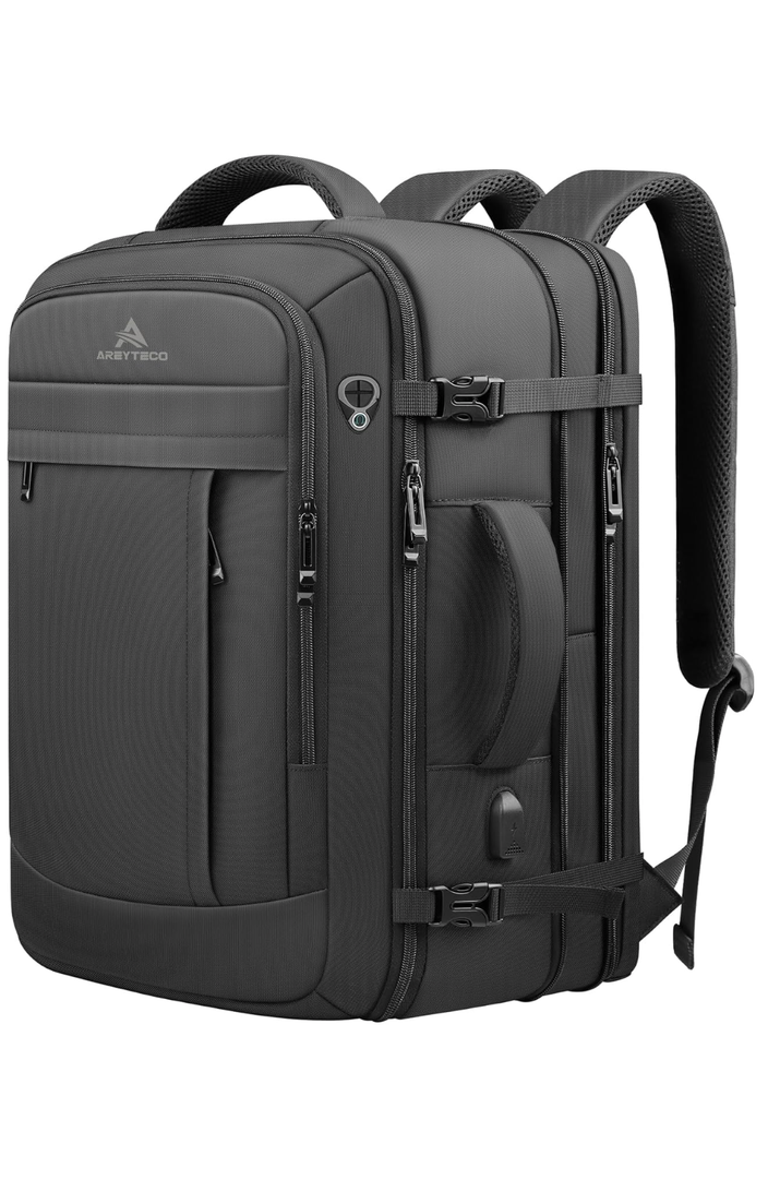 55L Extra Large Travel Laptop Backpack,Carry On Backpack for Men, Expandable Big Capacity Heavy Duty Business Suitcase Daypack Bag Fits 18.4 Inch Laptops, Travel Gifts for Men Women, Black