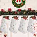 CCINEE 4PCS White Christmas Stockings,18 Inch Large Plush Faux Fur Xmas Stocking with Golden Snowflake Sequin Glitter Snowflake Hanging Stocking for Christmas Tree Wall Fireplace Home Decoration