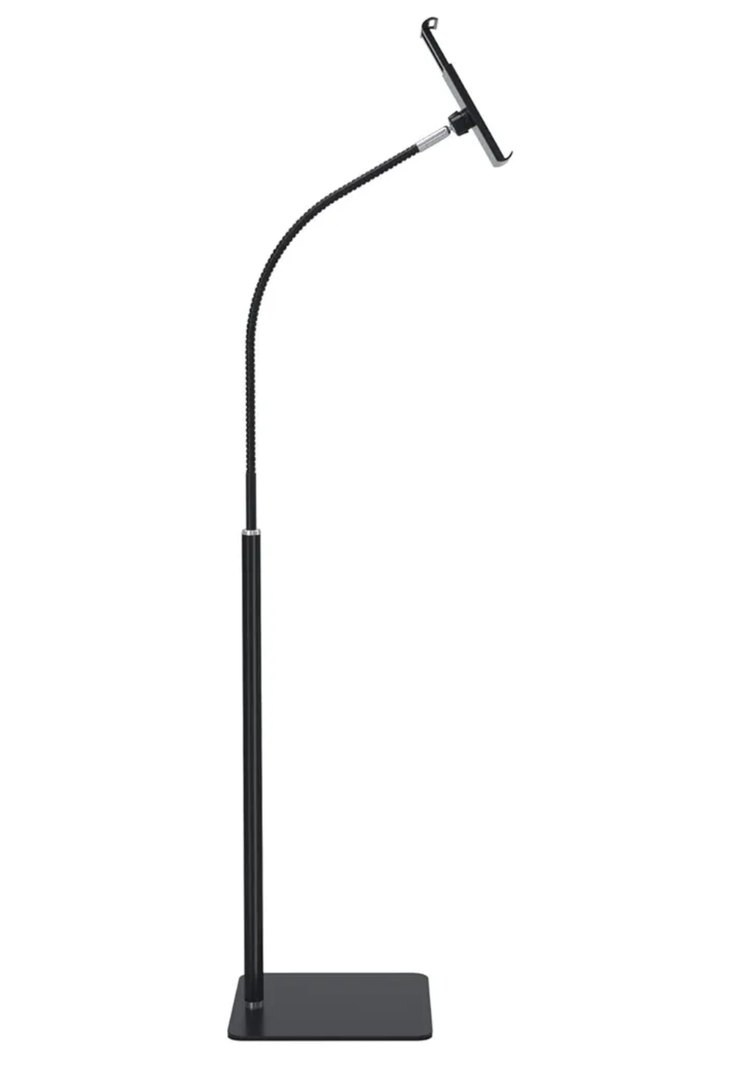Tablet Floor Stand with Flexible Gooseneck and Stable Aluminum Base Suitable for 3.5” - 10.6” Smart Phone & Tablet Black