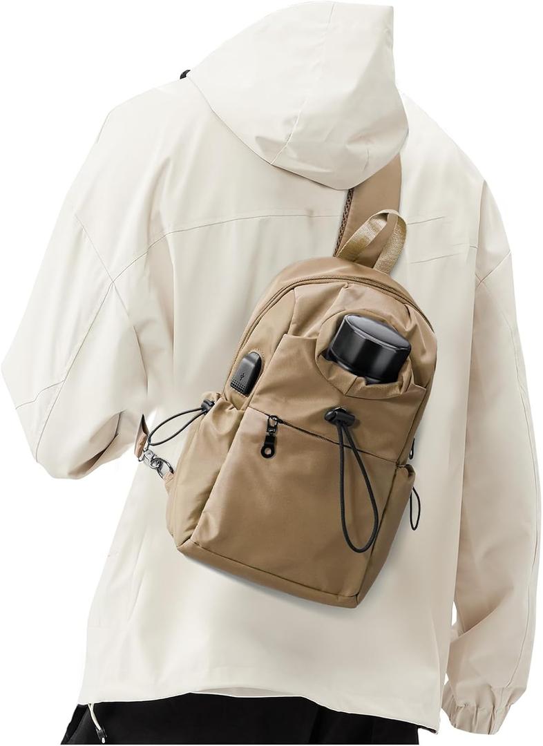 SEAFEW Sling Backpack bag for Men Khaki, Tactical BackpackSmall One Strap Daypack, Mini Anti-Theft Cross Body Motorcycle Chest Bags, Satchel Bag for Casual Travel Hiking Outdoor Sports Gym (Brown Upgraded Version)