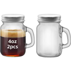 2 Pcs clear 4 oz Mini Mason Jar Mugs Mason Jar Mugs with Handles and Lids Small Drinking Glass and DIY Favor Decor Wedding Bridal Shower Party Supplies for Drinks, Gifts, Candles and Crafts