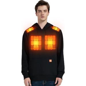 CAFORU Heated Pullover Hoodie with 5-Zone Heating&7.4V Battery Pack, Fast Warm-Up Unisex Sweatshirt for Outdoor Work (Black, M)