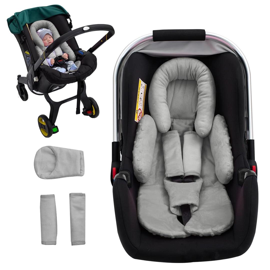 Baby Car Seat Head Support for Doona Stroller, Thickened Infant Carseat Head Support with 3 Strap Covers, Reversible Car Seat Insert for Newborn, Baby Car Seat Cushion with Filled Natural Cotton (Gray)