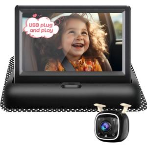 Baby Car Camera with 4.3'' Monitor, USB Powered Rear Facing Seat Camera, HD 1080P Night Vision, 150 Wide Angle, Easy Installation, Safe & Portable Baby Monitor