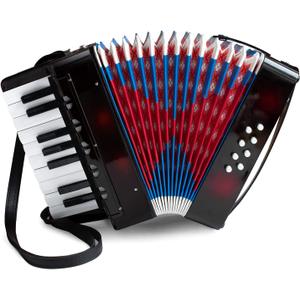 Kids Accordion, 17 Key Mini Accordion Instrument with Retractable Leather Strap for Children Beginners