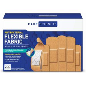 Care Science Fabric Adhesive Bandages, 200 ct Bulk Assorted Sizes | Flexible + Breathable Protection for First Aid and Wound Care