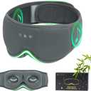 Bamboo Cotton Sleep Mask with Bluetooth Wireless Headphones - Blackout Eye Mask for Sleeping 3D Contoured Sleep Headband Ear Muffs Lengthen & Low Noise Hook for Better Experience (Grey)