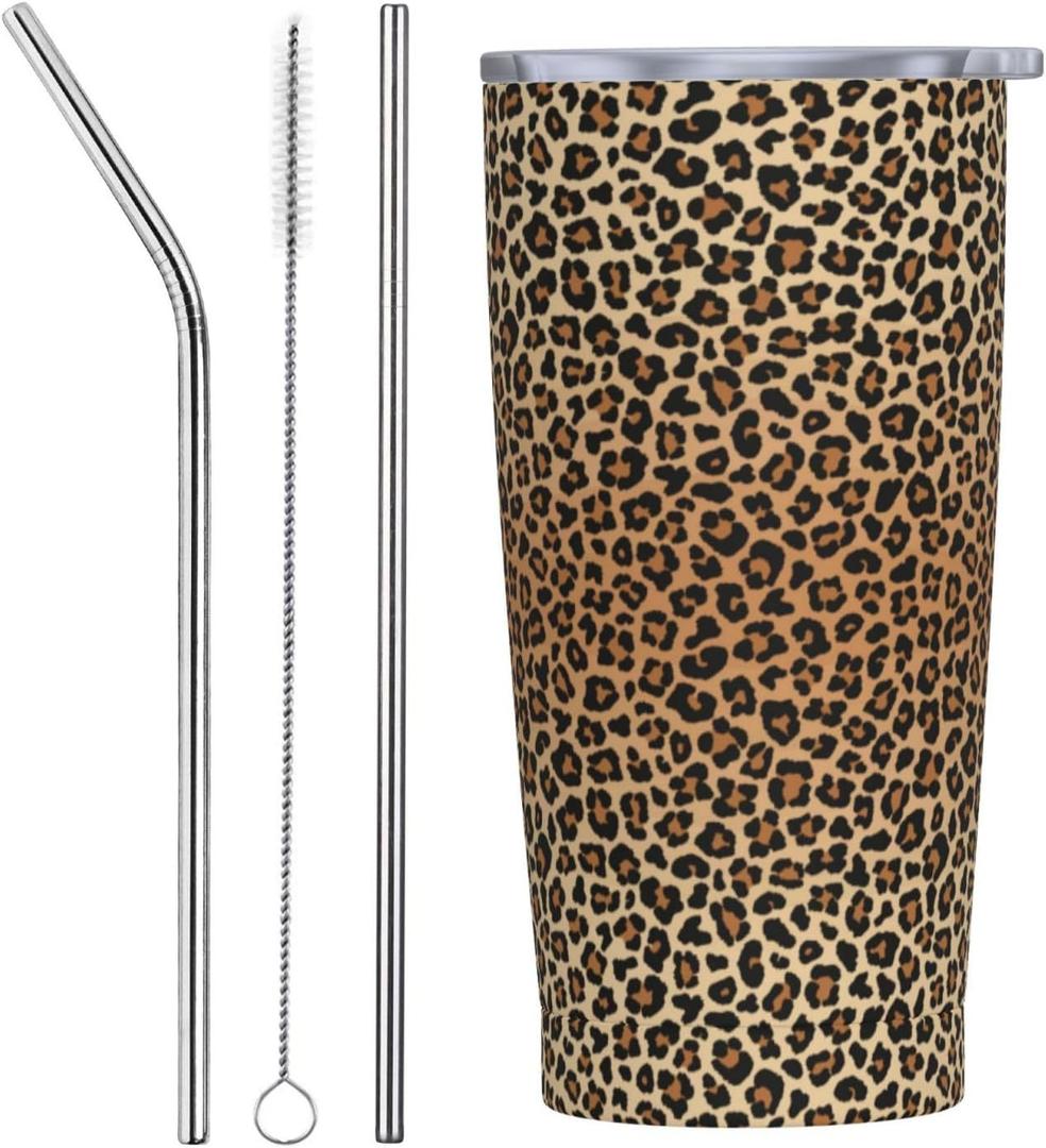 Cheetah Tumbler 20 OZ with Lid and Straw, Insulated Tumbler Mug Cup, Leopard Print Gifts for Men Women