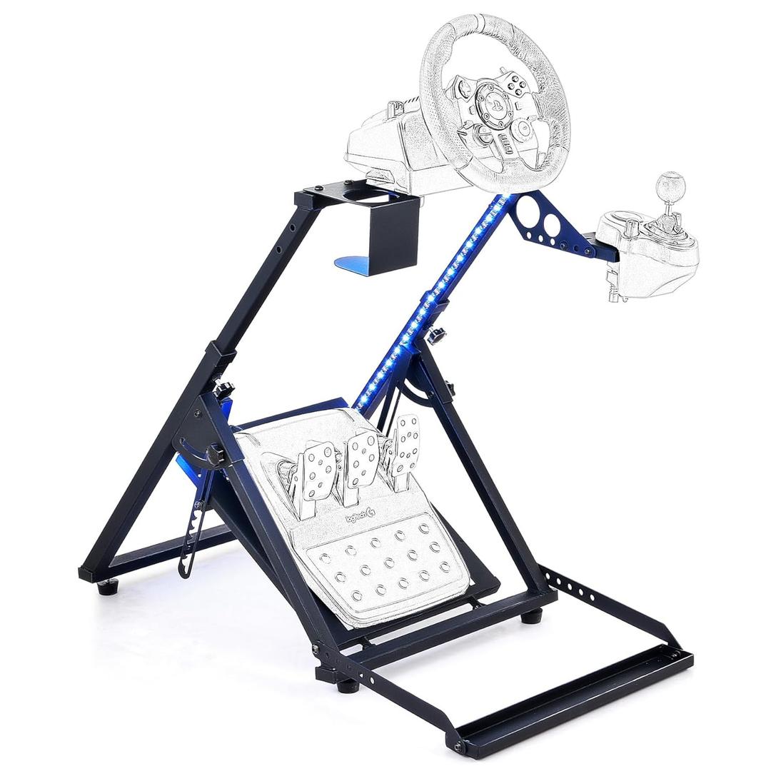 CO-Z Racing Wheel Stand X Frame, Steering Wheel Stand with LED Light Strip Fit for PXN/Thrustmaster /Logitech G27 G920 T300RS, Foldable PC Game Race Bracket Simulator cockpit Without Steering Wheel, Pedal & Handbrake