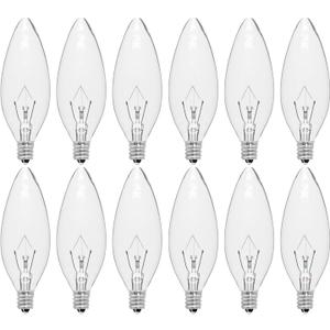 12-Pack E12 Candelabra Light Bulbs 25W Warm White 2500K, 240 Lumen Dimmable Chandelier Light Bulbs for Ceiling Fan, Pendants or Outdoor, B10 Clear Incandescent Bulbs (Silver Base)