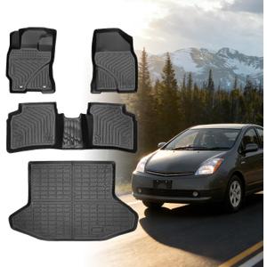 Floor Mats for Toyota Prius 2004-2007-2009, Custom Fit for 2nd Gen Prius | for Prius c & Prius v, TPE Non-Slip Waterproof Front & 2nd Row & Cargo Liner Car Accessories