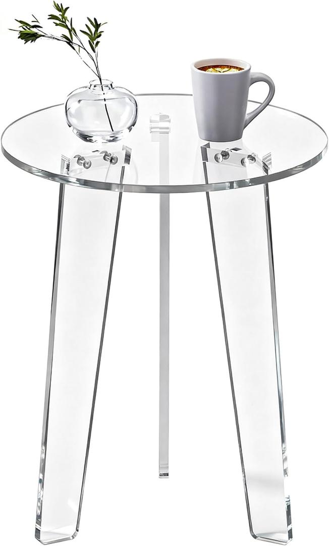 Acrylic Coffee Table Round, Sofa Side Table Mid Century Modern End Table for Living Room, Bedroom, Office, 15.7" W 19.7" H (Clear, Small)
