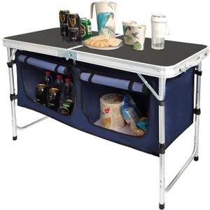 CampLand Outdoor Folding Table Aluminum Lightweight Height Adjustable with Storage Organizer for BBQ, Party, Camping (Black)