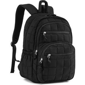 CLOKARS Bookbag for Women, Teen Girls Backpack for High School College Student, Puffer Quilted Back Pack Cute Laptop Backpack for Work Travel Mom Casual Daypack, Black