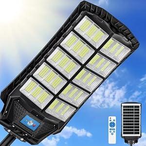 ZIZIWIN 12000W Solar Street Lights Outdoor Waterproof, Large Solar Parking Lot Lights Dusk to Dawn with Remote Control and Motion Sensor, Pole or Wall Mounted, for Outside Yard Garage Barn Driveway