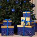Teenyyou 5 Valentine's Day Navy Blue Square Nesting Boxes Decorative Gift Boxes with Lid and Ribbon 5 Assorted Sizes Wrap for Valentine, Anniversary, Birthday