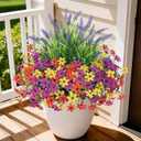 Artificial Flowers for Outdoors UV Resistant, 14 Bundles Fake Flowers Daisy with Lavender Faux Outdoor Plants Silk Flower for Outside Planters Patio Porch Window Garden Yard Spring Summer Decoration